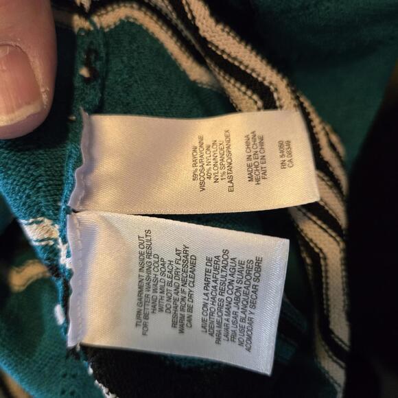 Nine West Women's Black Teal & White Chevron Knit 3/4 Sleeve Sweater Dress Small - Picture 5 of 5